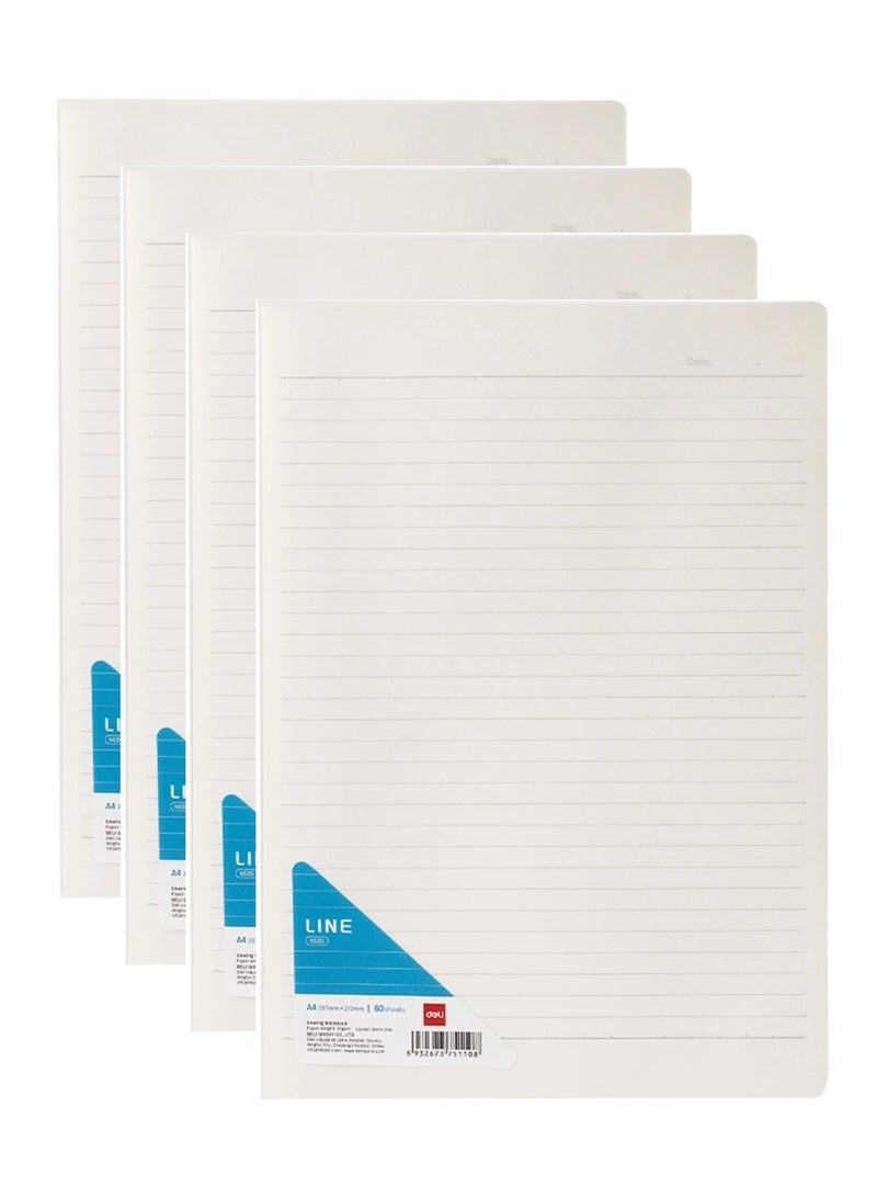 Deli 4-Piece A4 Size Lined Notebook 60 Sheets 70gsm Thickness - Image 1