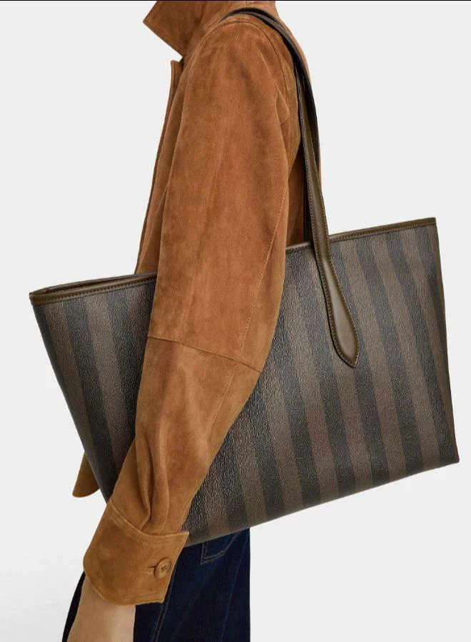 بارفوا حقيبة متسوق مخططة مع حقيبة قابلة للإزالة