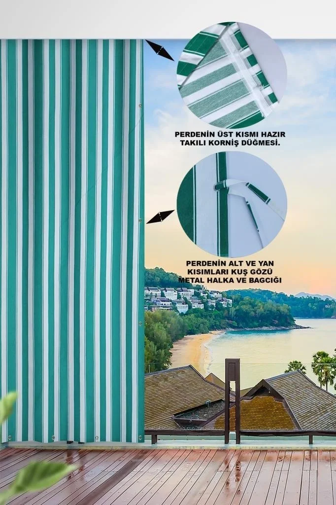 Altın Pamuk Golden Cotton Eyelet Balcony Curtain with Width and Length Options in All Sizes-Balcony Canvas Green