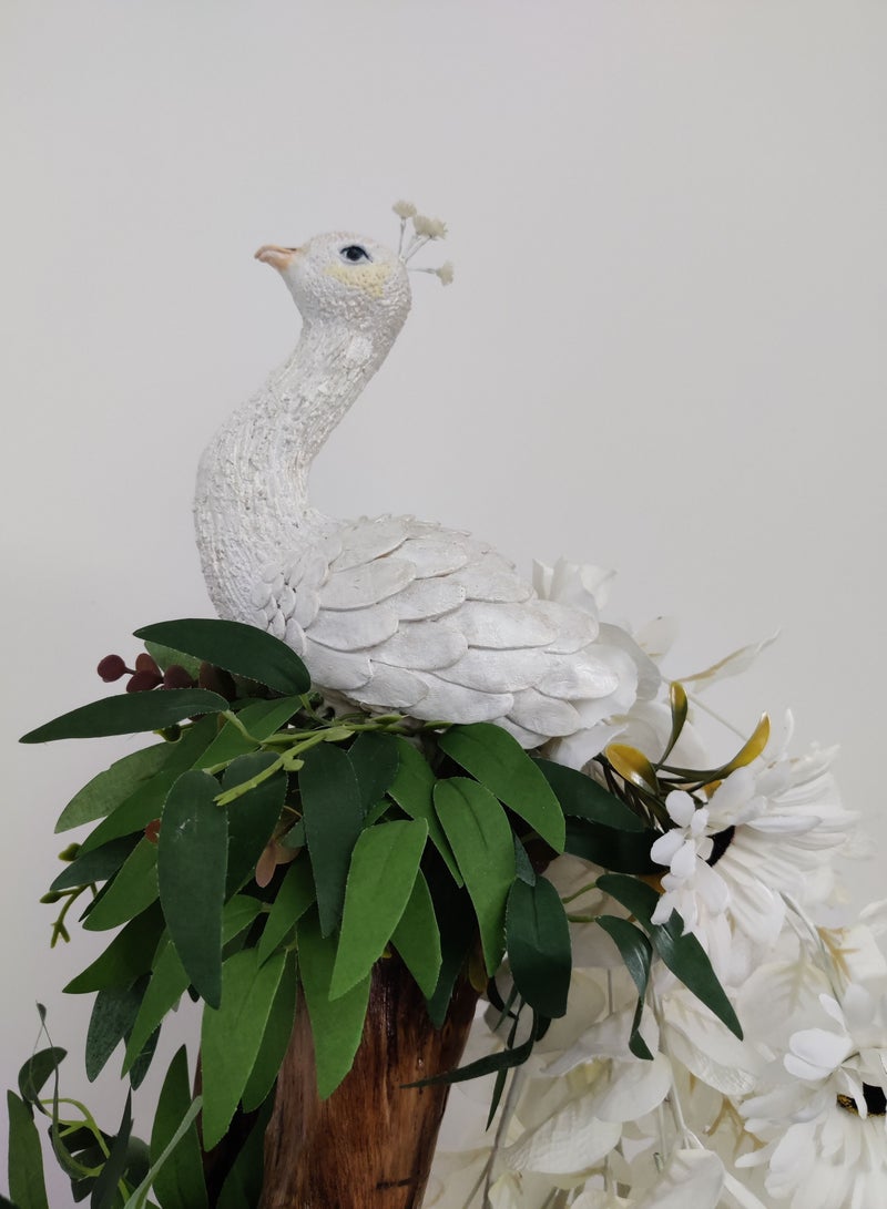 Peacock sculpture on pure teakwood, decorated with artificial flowers  - Image 2