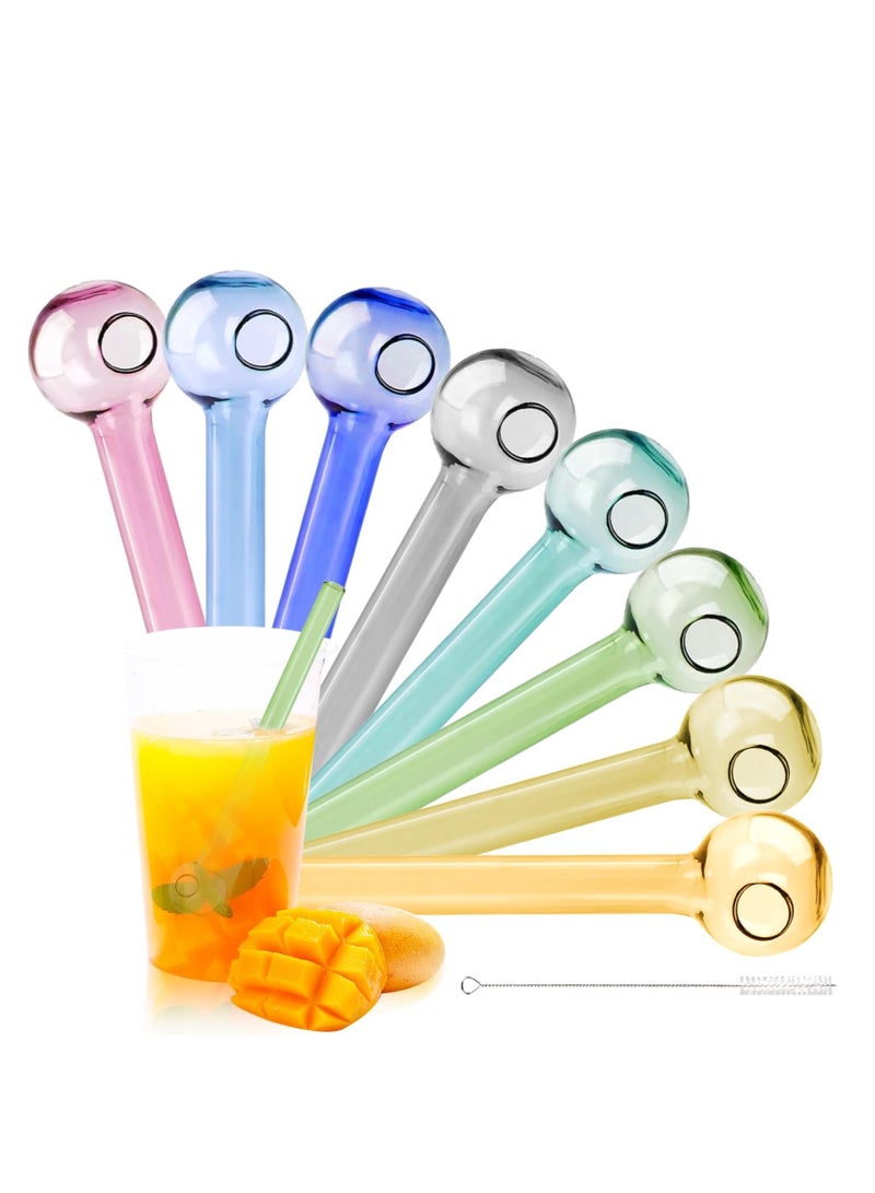 D&L 8 Pcs Glass Straws Shatter Resistant 4 Inch Short Reusable Glass Straw With Cleaning Brush Dishwasher Safe Drinking Straws Perfect For Smoothies Coffee Juice Shatterproof Design Colorful - Image 1