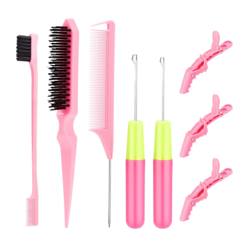 Hair Crochet Hooks Set  2 Crochet Needles Edge Brush Bristle Brush Rat Tail Comb 3 Gator Clips for Passion Twist Hair Extensions