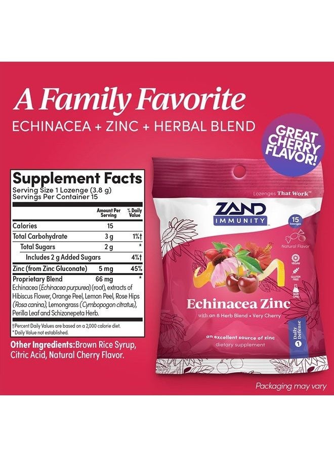 ZAND - Zand HerbaLozenge Cherry Echinacea Zinc | Throat Lozenges | No Corn Syrup, No Cane Sugar, No Colors (12 Bags, 15 Lozenges) - Image 1