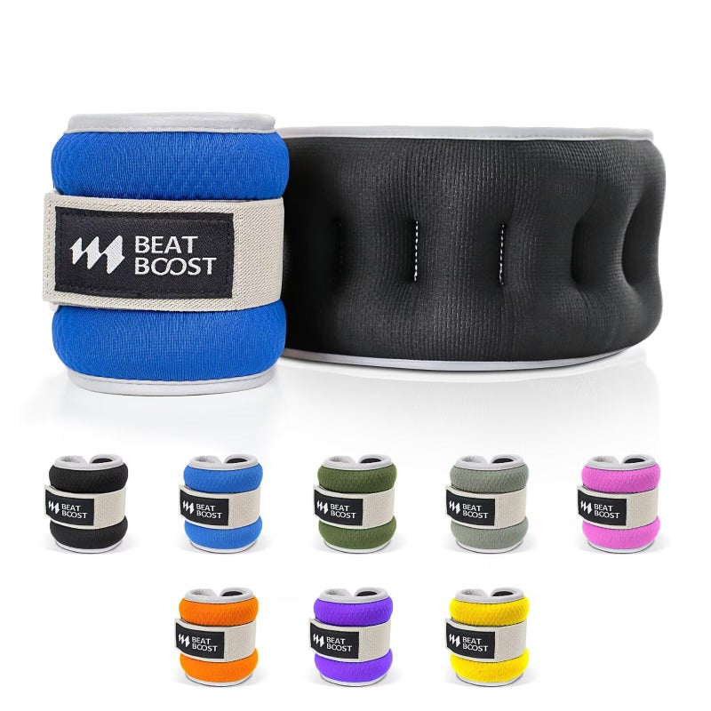 BeatBoost Ankle Wrist Weights for Women Men A Pair of 1 Lbs Arm Leg Weight Set with Adjustable Straps for Walking Pilates Exercise Workout Gym Aerobics Black - Image 1
