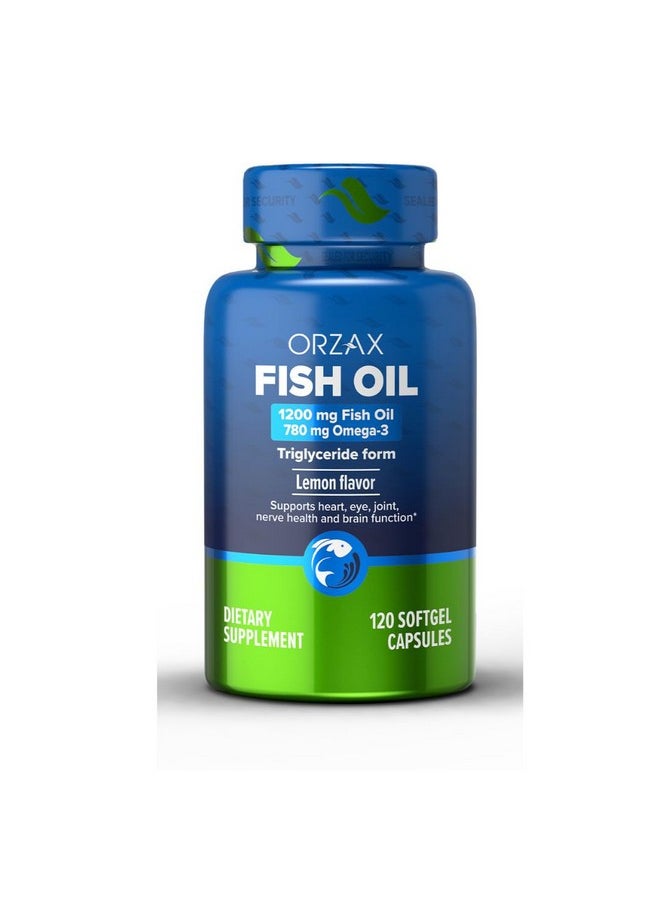 ORZAX Omega 3 Fish Oil 1200 mg - EPA DHA Omega 3 Supplement - Heart, Eye, Joint, and Nerve & Brain Supplement - Lemon Flavored - 120 Softgels Capsules - pzsku/Z4813D59CDE5894029236Z/45/_/1735907582/1247dcf5-681b-4871-ac44-a2864506fc74