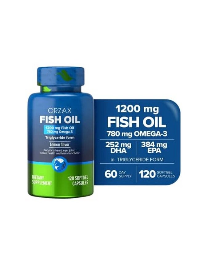 ORZAX Omega 3 Fish Oil 1200 mg - EPA DHA Omega 3 Supplement - Heart, Eye, Joint, and Nerve & Brain Supplement - Lemon Flavored - 120 Softgels Capsules - pzsku/Z4813D59CDE5894029236Z/45/_/1735907593/a9ba8b16-21a8-42b6-815c-6e6e7c00eac4