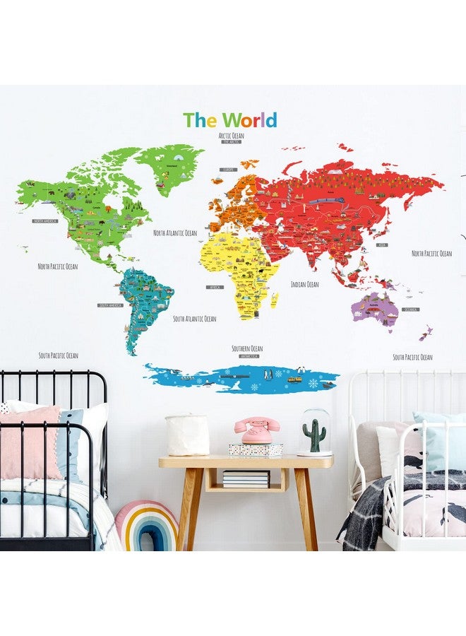 Decowall Dl31902N Xlarge Colorful Landmark World Map Wall Stickers (62X42 Inch) Wall Decals Peel And Stick Removable Wall Stickers For Kids Nursery Bedroom Living Room Décor - Image 1