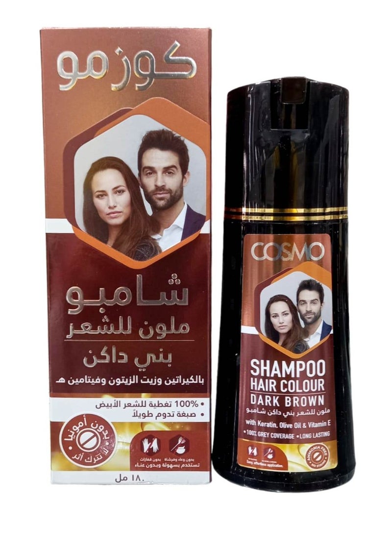 COSMO Dark Brown Hair Dye Shampoo With Keratin Olive Oil leaving No Traces And Without Ammonia180 ml  - Image 1