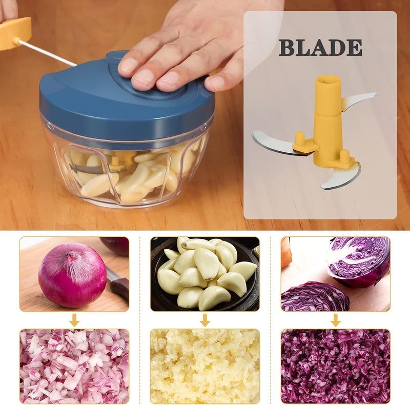 Cambom Manual Food Chopper Vegetable Cutter, Hand String Vegetable Chopper Onions Cutter for Vegetable Fruits Nuts BPA Free Food Safe Material, 550ml Yellow - Image 3