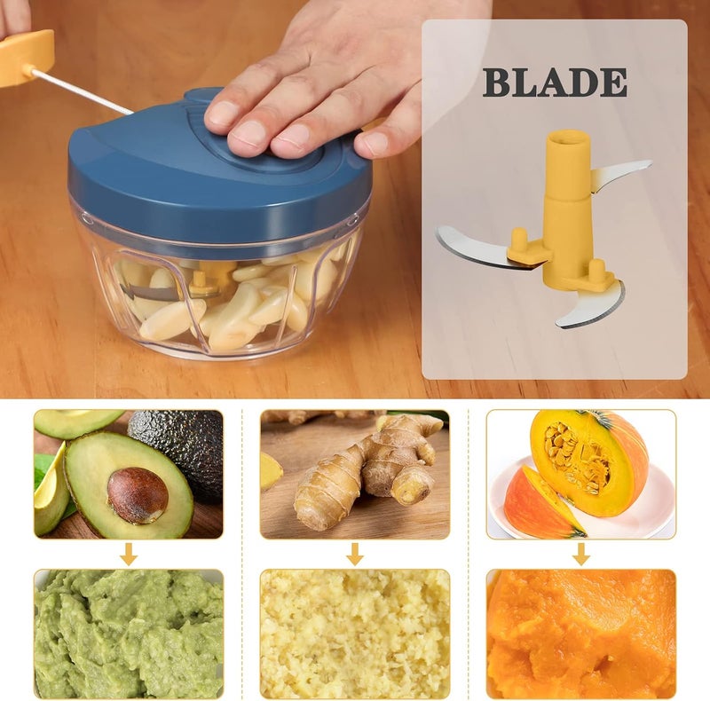 Cambom Manual Food Chopper Vegetable Cutter, Hand String Vegetable Chopper Onions Cutter for Vegetable Fruits Nuts BPA Free Food Safe Material, 550ml Yellow - Image 2