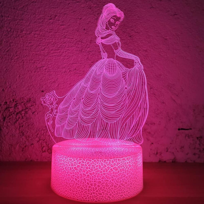 iCHONY Princess Gift Night Light for Girls 3D Illusion Lamp with Remote Smart Touch 16 Colors Dimmable Bedroom Decorations Kids Teens Birthday Gift