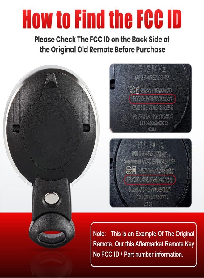 Aichiyu FCC ID: IYZKEYR5602 & KR55WK49333 Smart Remote Control Car Key Fob Replacement for Mini Cooper 2006 2007 2008 2009 2010 2011 2012 2013 CAS System Remote 315Mhz - Image 4