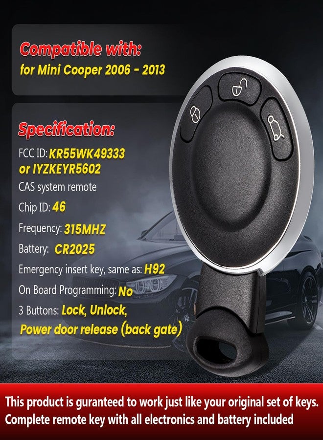 Aichiyu FCC ID: IYZKEYR5602 & KR55WK49333 Smart Remote Control Car Key Fob Replacement for Mini Cooper 2006 2007 2008 2009 2010 2011 2012 2013 CAS System Remote 315Mhz - Image 3