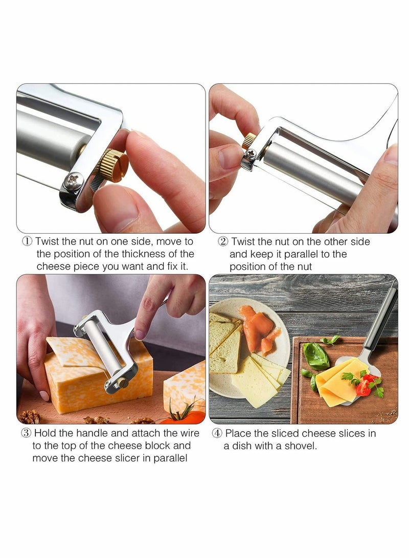 3 Pieces Cheese Cutter Adjustable Thickness Stainless Steel Wire Cheese Slicer with Cheese Plane Tool for Soft Semi-Hard Cheeses Kitchen Cooking Tool for Kitchen Cooking - Image 5