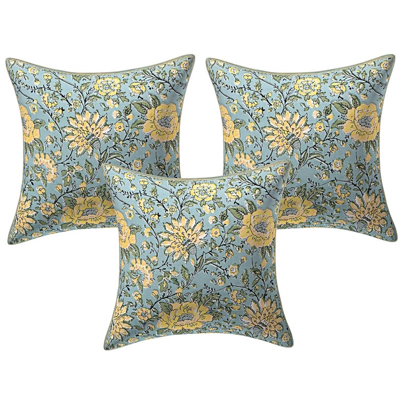 Texstylers 200 TC Block Printed 12x12 Inch Jaipuri Print Style Pure Cotton Canvas Cushion Covers