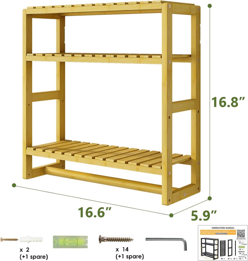Bamworld Bathroom Shelf Storage Bathroom Organizer Shower Caddy Bathroom Accessories Home Storage and Organizers Adjustable Bamboo shelf 3-Tiered Over Toilet Rack Wall Mount Stand(Natural) - Image 3