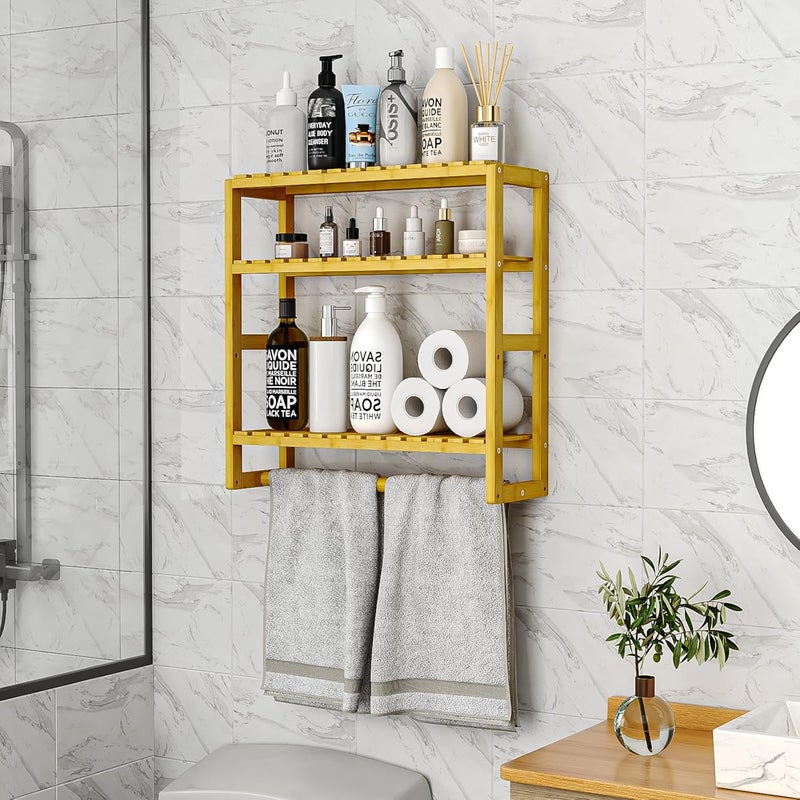 Bamworld Bathroom Shelf Storage Bathroom Organizer Shower Caddy Bathroom Accessories Home Storage and Organizers Adjustable Bamboo shelf 3-Tiered Over Toilet Rack Wall Mount Stand(Natural) - Image 2