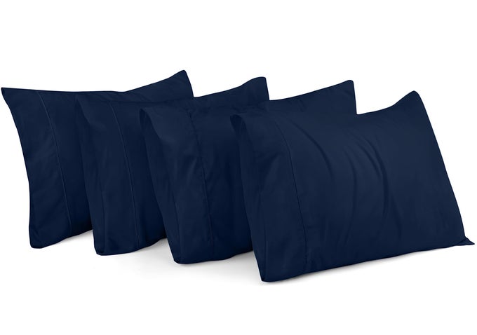 KING PILLOW CASES 4 PACK ENVELOPE CLOSURE SOFT BRUSHED MICROFIBER FABRIC SHRINKAGE AND FADE RESISTANT PILLOW COVERS KING SIZE 20 X 40 INCHES KING NAVY