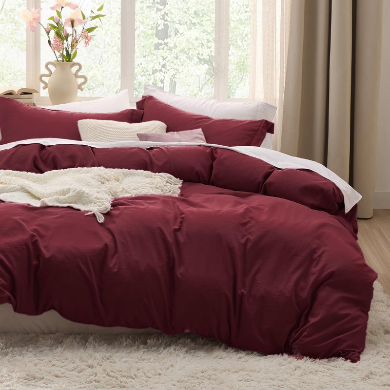 Bedsure Winery Duvet Cover Queen Size - 3 Pieces Prewashed Extra Soft Bedding Set, Includes 1 Duvet Cover 90x90 Inches with Zipper Closure & 2 Pillow Shams, Comforter Not Included - Image 1