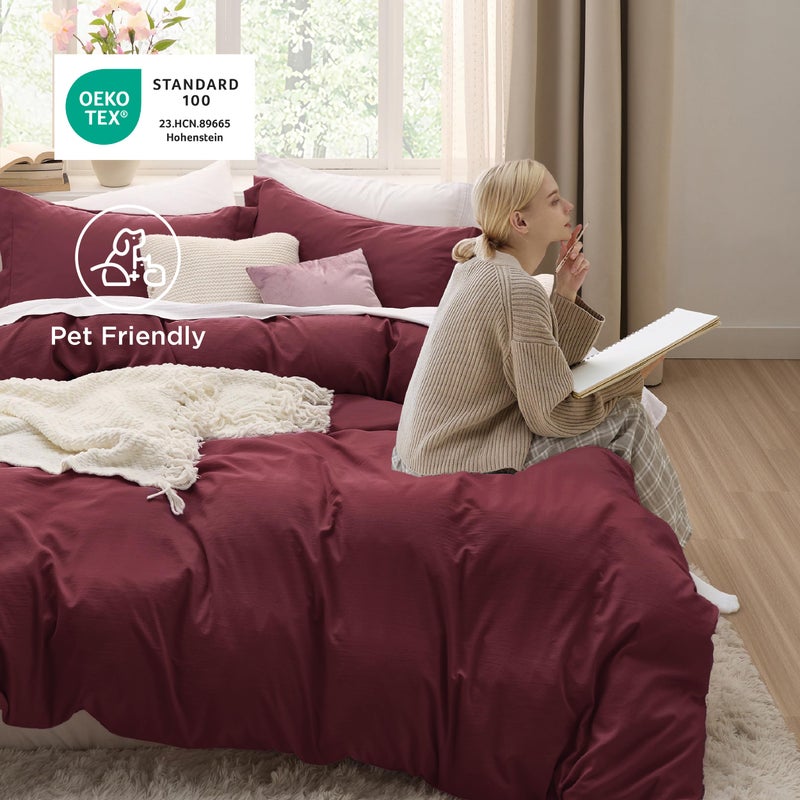 Bedsure Winery Duvet Cover Queen Size - 3 Pieces Prewashed Extra Soft Bedding Set, Includes 1 Duvet Cover 90x90 Inches with Zipper Closure & 2 Pillow Shams, Comforter Not Included - Image 5