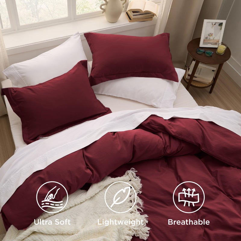 Bedsure Winery Duvet Cover Queen Size - 3 Pieces Prewashed Extra Soft Bedding Set, Includes 1 Duvet Cover 90x90 Inches with Zipper Closure & 2 Pillow Shams, Comforter Not Included - Image 4