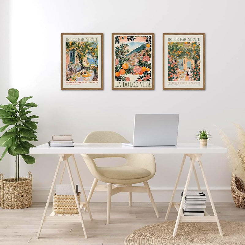 yulihaz Italy Travel Wall Art Set of 3, Amalfi Coast Wall Decor, Trendy Italian Food Kitchen Poster Canvas Prints, Vintage City Landscape Artwork for Dining Room Living Room 12x16 inch Wood Framed - Image 4
