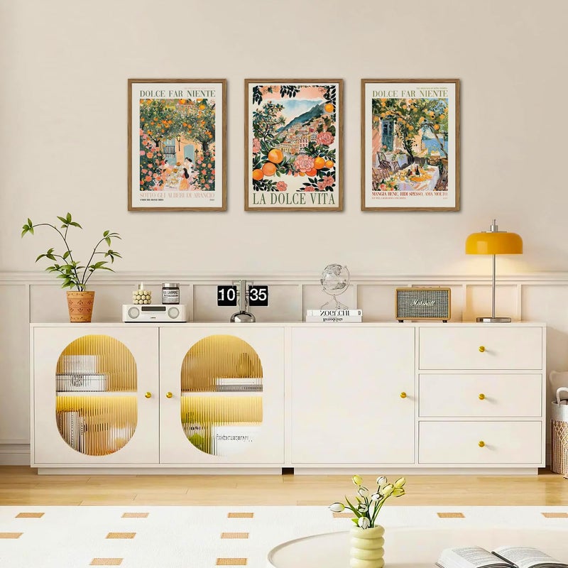 yulihaz Italy Travel Wall Art Set of 3, Amalfi Coast Wall Decor, Trendy Italian Food Kitchen Poster Canvas Prints, Vintage City Landscape Artwork for Dining Room Living Room 12x16 inch Wood Framed - Image 2