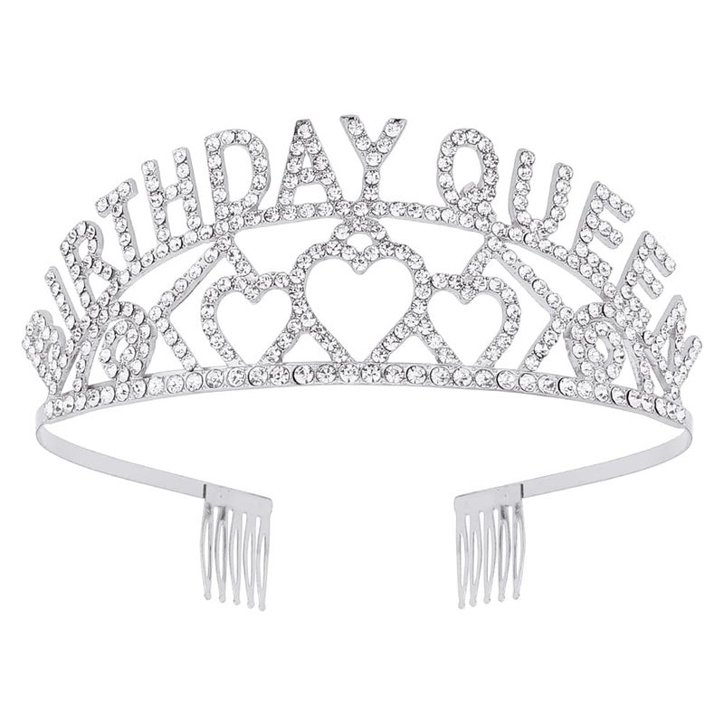 AOPRIE Birthday Tiara for Women Silver Birthday Queen Headband Happy Birthday Tiara and Crown for Women Rhinestone Crystal Decor