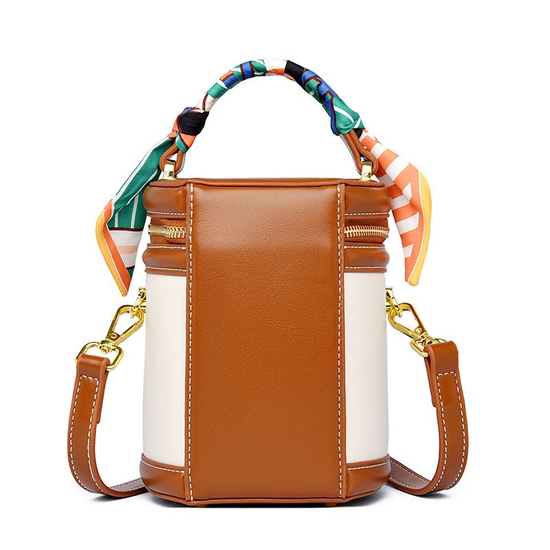 Women's PU Bucket Bag in Brown and Blue - Image 3