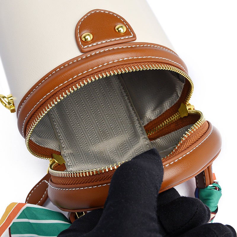Women's PU Bucket Bag in Brown and Blue - Image 4