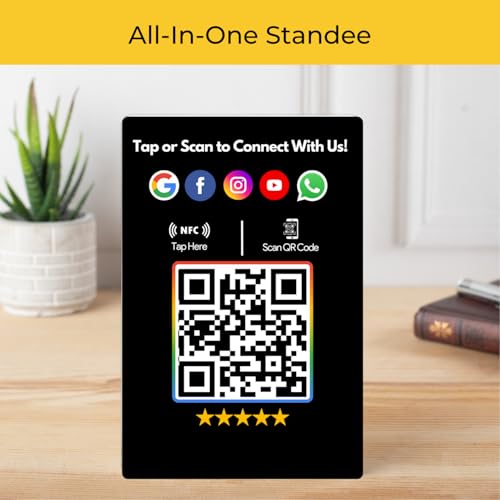tinydabba All In one NFC Standee for Review, Facebook, Instagram, X, WhatsApp, CRM, YouTube, E-Mail & Website | Along with QR Code | Unlimited Links | UV Printed | Black - Image 2