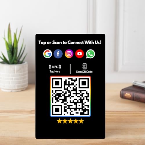 tinydabba All In one NFC Standee for Review, Facebook, Instagram, X, WhatsApp, CRM, YouTube, E-Mail & Website | Along with QR Code | Unlimited Links | UV Printed | Black - Image 1