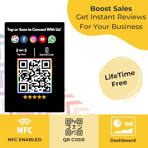 tinydabba All In one NFC Standee for Review, Facebook, Instagram, X, WhatsApp, CRM, YouTube, E-Mail & Website | Along with QR Code | Unlimited Links | UV Printed | Black - Image 3