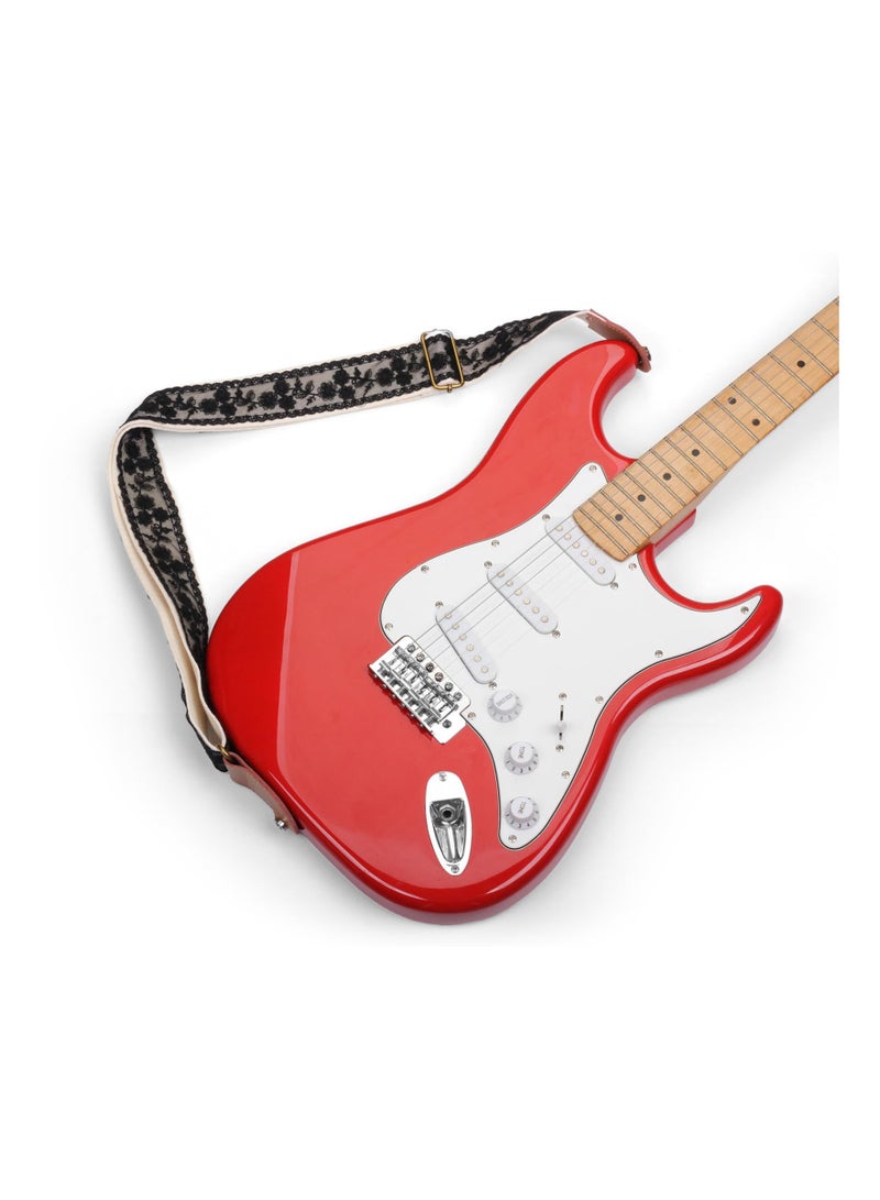 SOLARAE طقم حزام جيتار، قابل للتعديل، حزام أوكوليلي، حزام جيتار كهربائي وباس مع جلد مزدوج الرأس، قطن، دانتيل أسود، يشمل ريش جيتار وقفل حزام جيتار، تصميم دانتيل، لأداء المسرح - Image 2