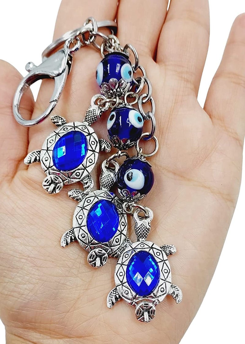ARTISKRITI Evil Eye Turtle Keychain for Keys, Gifting Car/Bike Metal Key Ring Anti-Rust, Blue Tortoise - Image 1