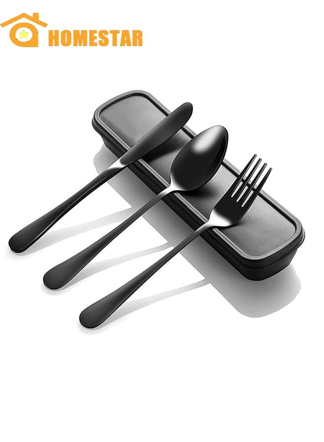 HOMESTAR Travel Silverware Set With Case, Portable And Reusable Lunch Utensils Set For Work, Travel Silverware, Cutlery Set For Lunch Box, Bento Box Utensils Set, Spoon, Fork, And Chopsticks, Black - Image 1