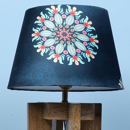 tu casa Handcrafted Wooden Table Lamp with Decorative Mandala Fabric Shade | Modern Bedside & Living Room Lamp | 25.4 x 25 x 41 cm.Floral Print with Satin Shade - Image 4