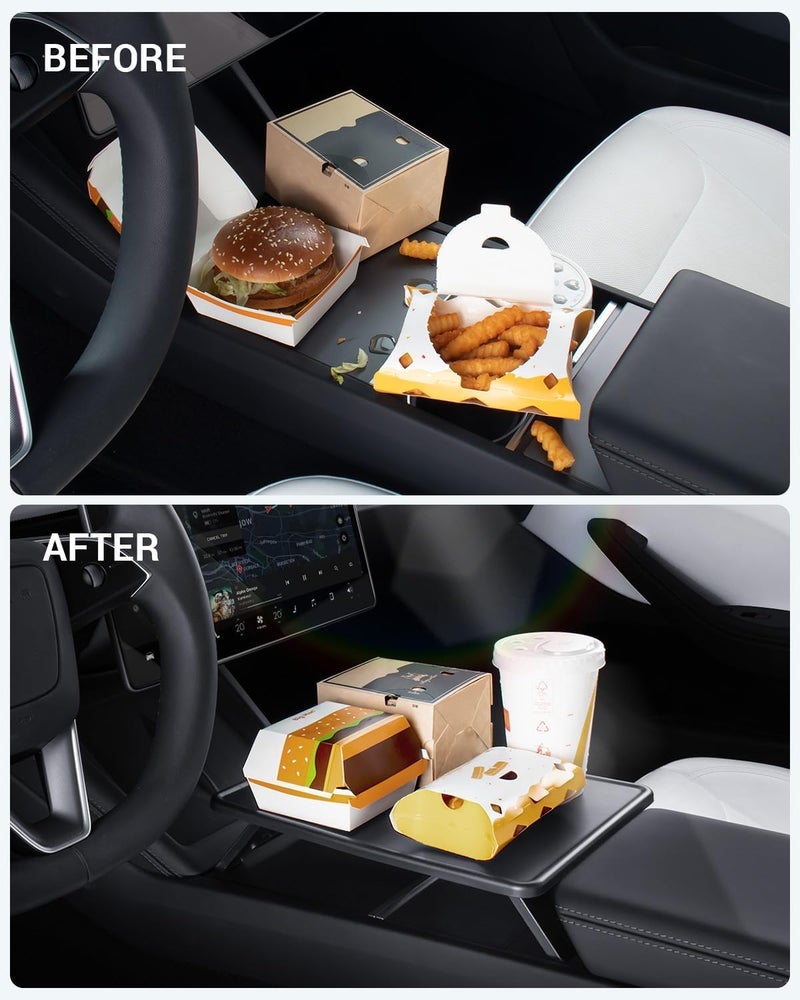 BASENOR 2026 2025 Tesla Model Y Juniper & Model 3 Highland Center Console Table Tray Anti-Slip Foldable Car Food Eating Laptop Desk for Road Trips, Model Y/3 Accessories (Standard/Premium/Performance) - Image 3