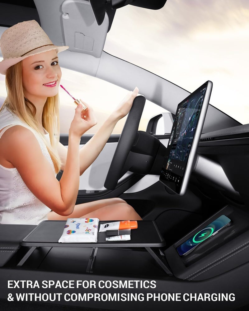 BASENOR 2026 2025 Tesla Model Y Juniper & Model 3 Highland Center Console Table Tray Anti-Slip Foldable Car Food Eating Laptop Desk for Road Trips, Model Y/3 Accessories (Standard/Premium/Performance) - Image 5