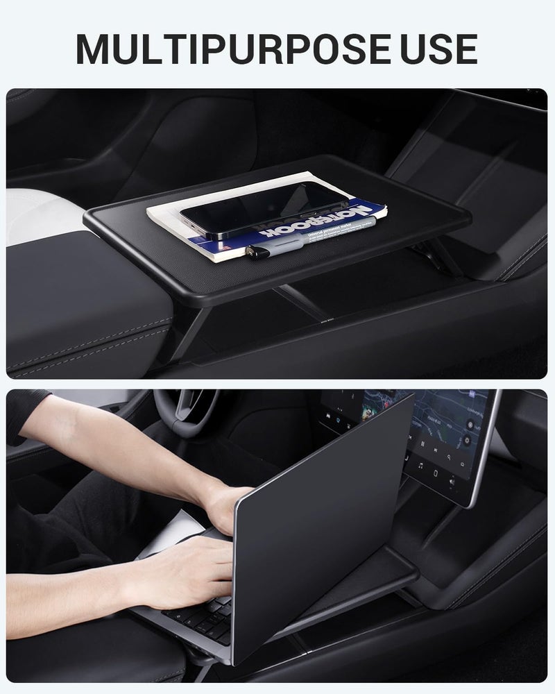 BASENOR 2026 2025 Tesla Model Y Juniper & Model 3 Highland Center Console Table Tray Anti-Slip Foldable Car Food Eating Laptop Desk for Road Trips, Model Y/3 Accessories (Standard/Premium/Performance) - Image 4