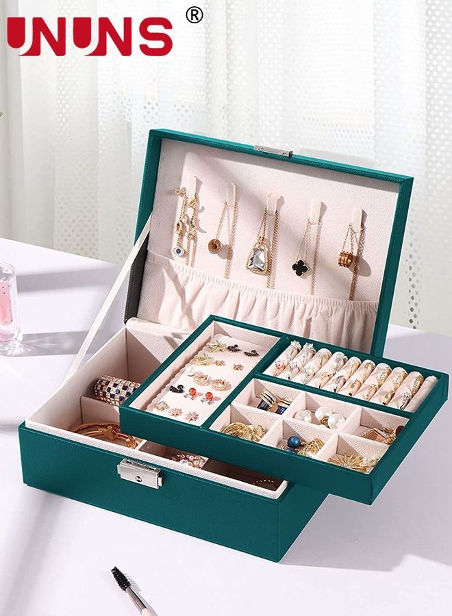 UNUNS Jewelry Organizer Box,2-Layer Women Girls Jewelry Storage Case,PU Leather Display Jewellery Holder With Removable Tray And Safety lock,For Necklace Earrings Rings Bracelets - Image 1