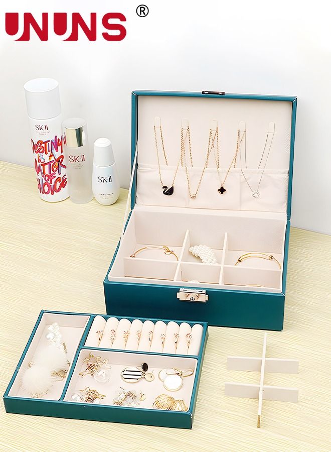 UNUNS Jewelry Organizer Box,2-Layer Women Girls Jewelry Storage Case,PU Leather Display Jewellery Holder With Removable Tray And Safety lock,For Necklace Earrings Rings Bracelets - Image 3