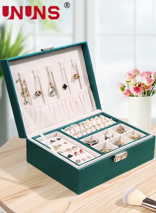 UNUNS Jewelry Organizer Box,2-Layer Women Girls Jewelry Storage Case,PU Leather Display Jewellery Holder With Removable Tray And Safety lock,For Necklace Earrings Rings Bracelets - Image 2