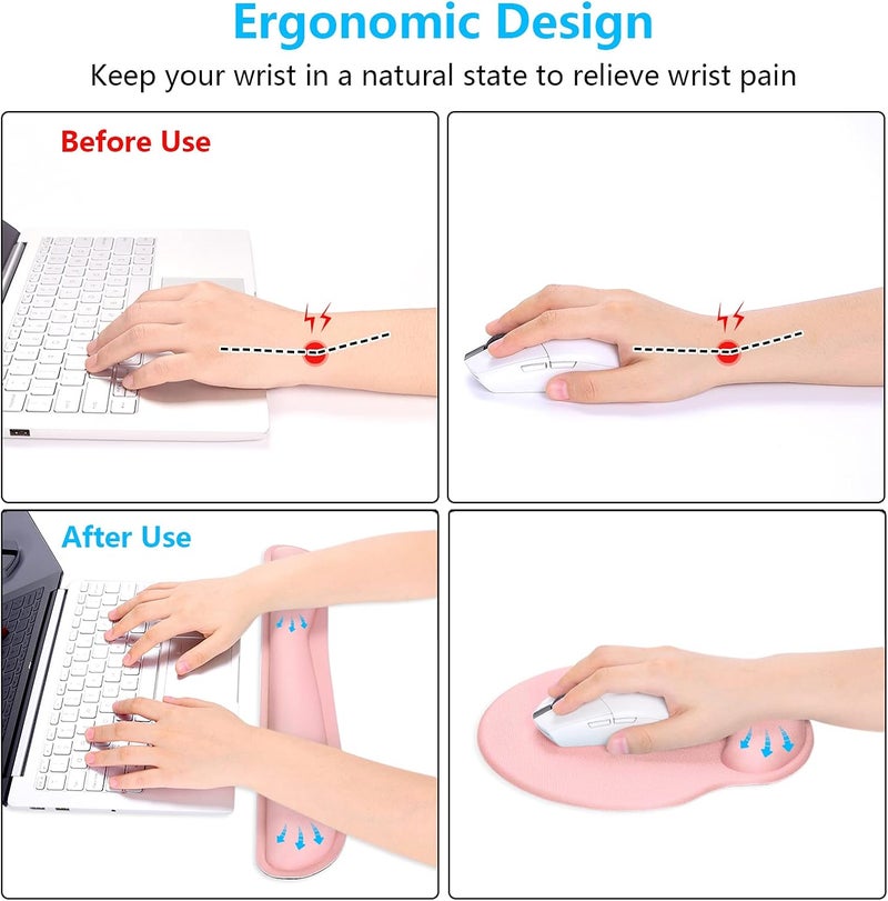 Dapesuom Keyboard Wrist Rest and Mouse Pad with Wrist Support, Memory Foam Cushion for Keyboard and Mouse Set, Ergonomic Desktop Pad Rests with Non Slip Base for Easy Typing & Pain Relief, Rose Pink - Image 3