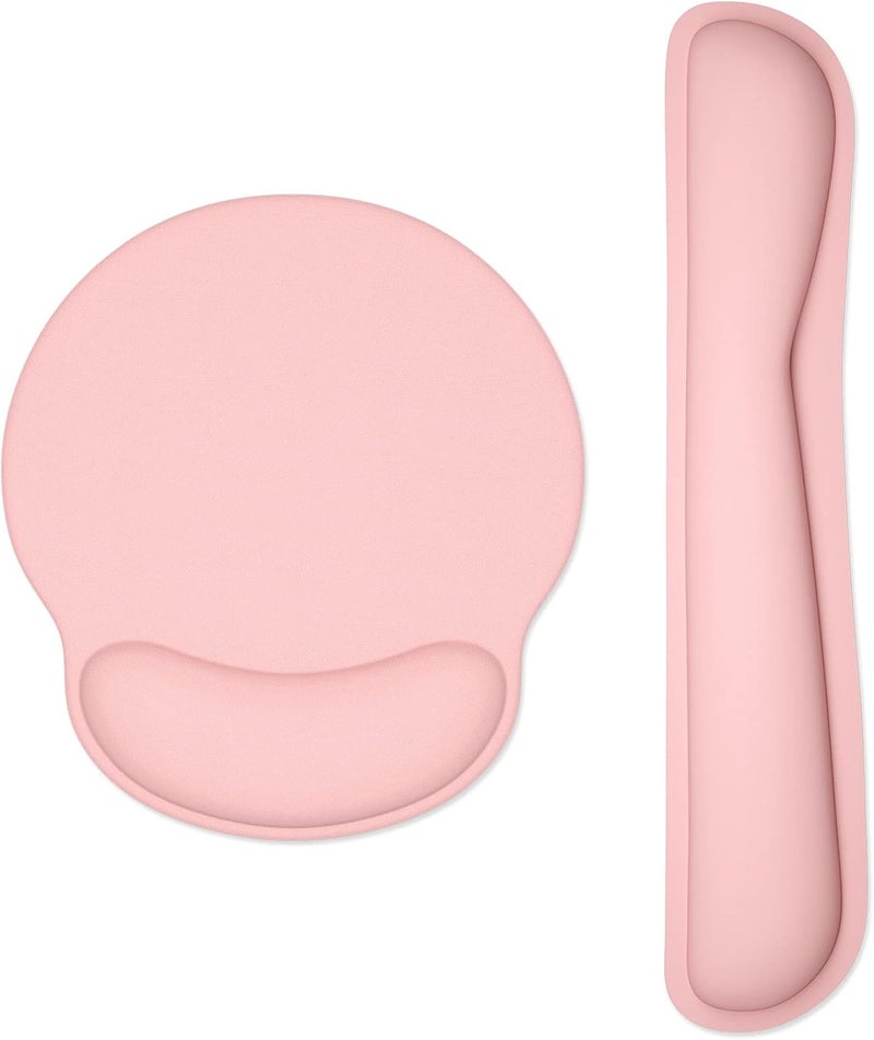 Dapesuom Keyboard Wrist Rest and Mouse Pad with Wrist Support, Memory Foam Cushion for Keyboard and Mouse Set, Ergonomic Desktop Pad Rests with Non Slip Base for Easy Typing & Pain Relief, Rose Pink - Image 1