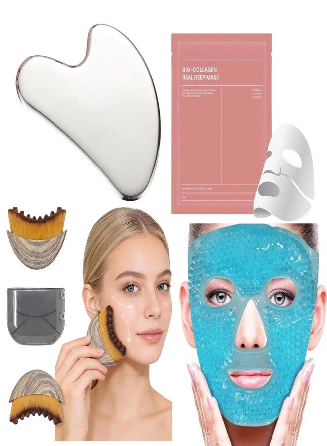ToYooZe 4-in-1 Eye Care & Face Care Kit – Ice Gel Eye Mask, Face Contour Brush, Gua Sha Tool & Collagen Face Mask | Dark Circles, Puffiness Reduction, Skin Tightening & Glow Skincare Set - Image 1