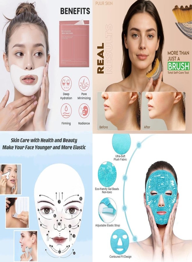 ToYooZe 4-in-1 Eye Care & Face Care Kit – Ice Gel Eye Mask, Face Contour Brush, Gua Sha Tool & Collagen Face Mask | Dark Circles, Puffiness Reduction, Skin Tightening & Glow Skincare Set - Image 2