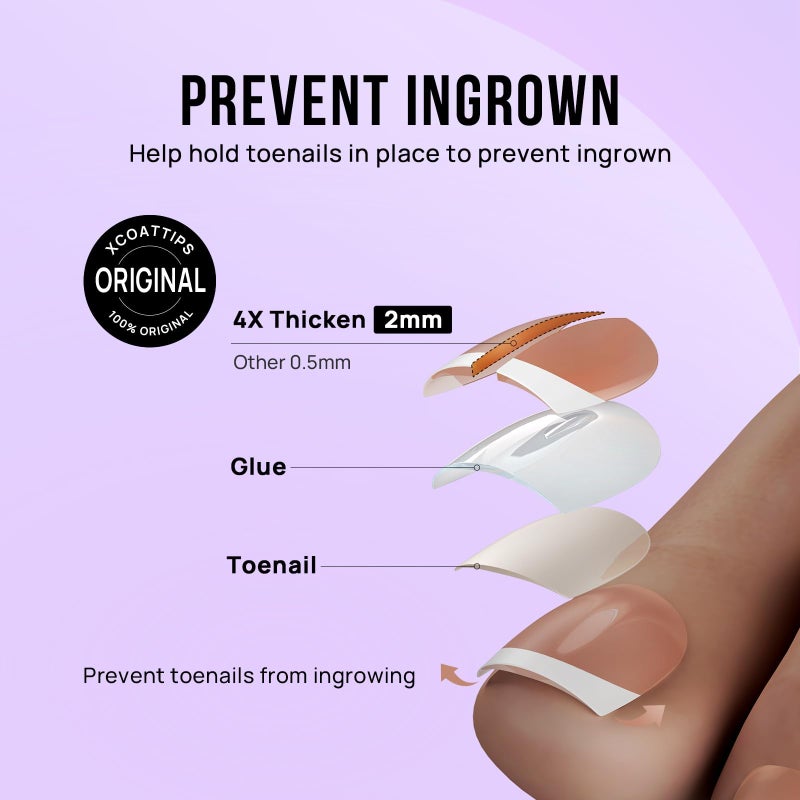BTArtbox Press on Toenails Short, White French Tips Press on Toe Nails Square, Light Weight & Fit Perfectly Glazed Glue On Toenails with Glue, Fake Toe nails in 16 Sizes- 32 Kit, Hope Hope - Image 3