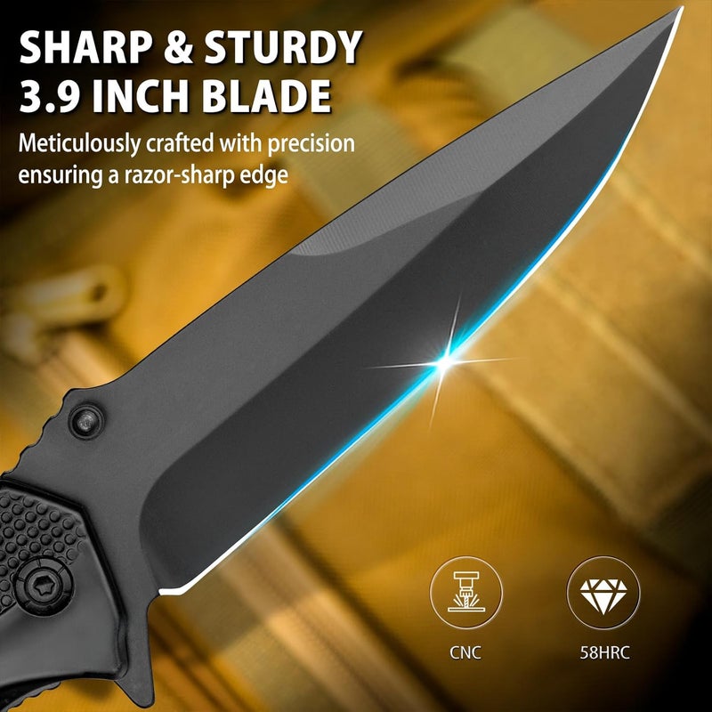 NedFoss FA48 Pocket Knife for Men, 5-in-1 Multitool Folding Knife with Frame-Lock, Bottle Opener, Glass Breaker, Seatbelt Cutter and Wrench, Survival Knife for Emergency Rescue, Camping, Work - Image 4