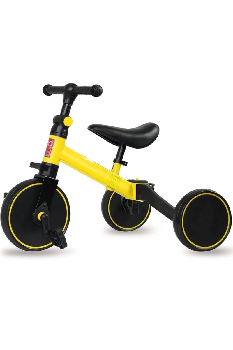 Kids Balance Bike Kids 4 IN 1Tricycles for 1-4 Years, Toddlers Trike with Adjustable Seat Indoor Outdoor, Boys Girls Kids yellow - Image 1